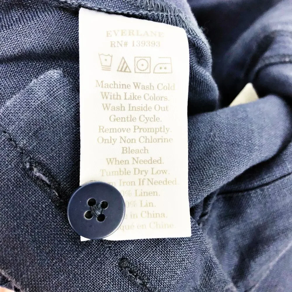 Everlane Womens The Linen Square-Neck Jumpsuit Sz 10 Belted Blue Indigo NWT